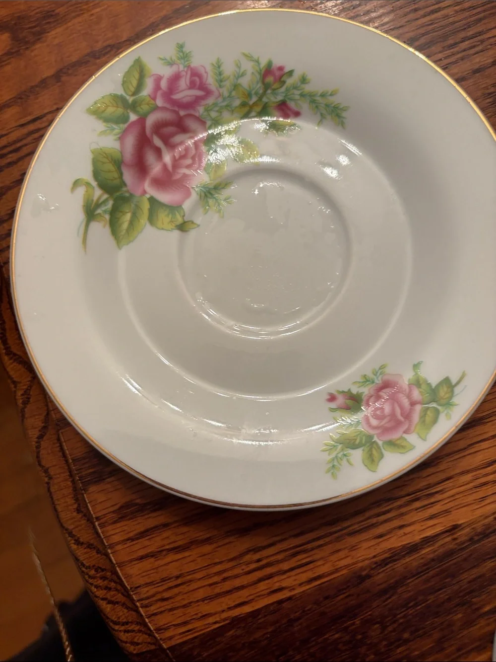 Floral Rose Tea Cups with Saucers - Pink and Green